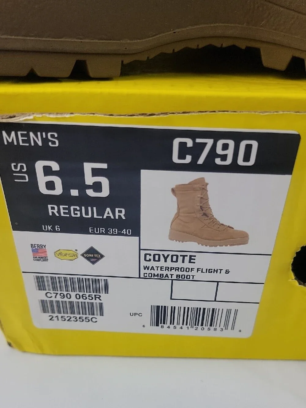 C790 Belleville Coyote Brown Lace-Up Tactical Boots 6.5 Mens Regular/ 8.5 Women